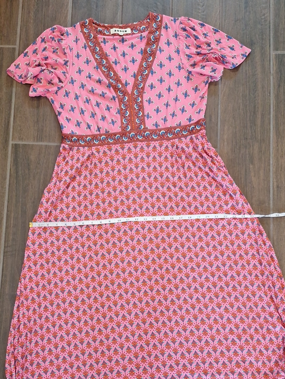 Boden Ellie Flutter Maxi Tea Dress Multi Print Coastal Boho V-neck Size 12P - Picture 12 of 13